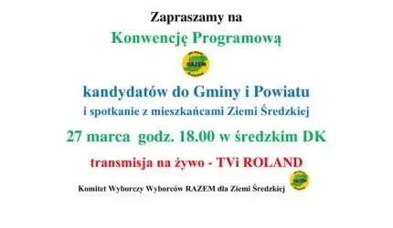 Zaproszenie na Konwencję Programową kandydatów na Burmistrza Środy Śląskiej i do Rady Miejskiej oraz Rady Powiatu
