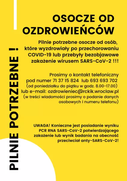 pilnie potrzebne osocze od ozdrowiencow