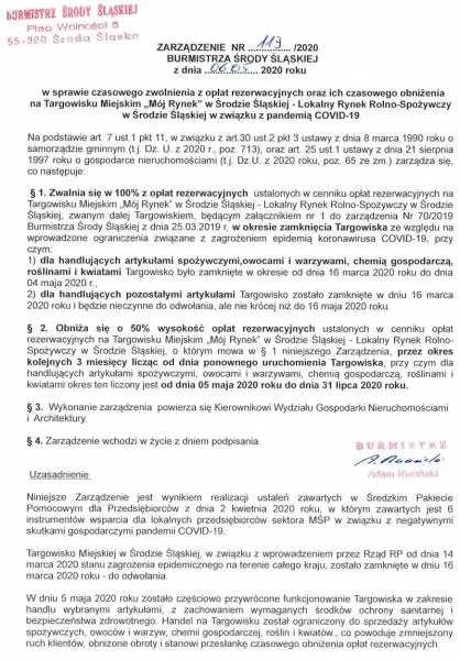 zarzadzenie w sprawie zwolnienia z oplat rezerwacyjnych na targowisku miejskim 1