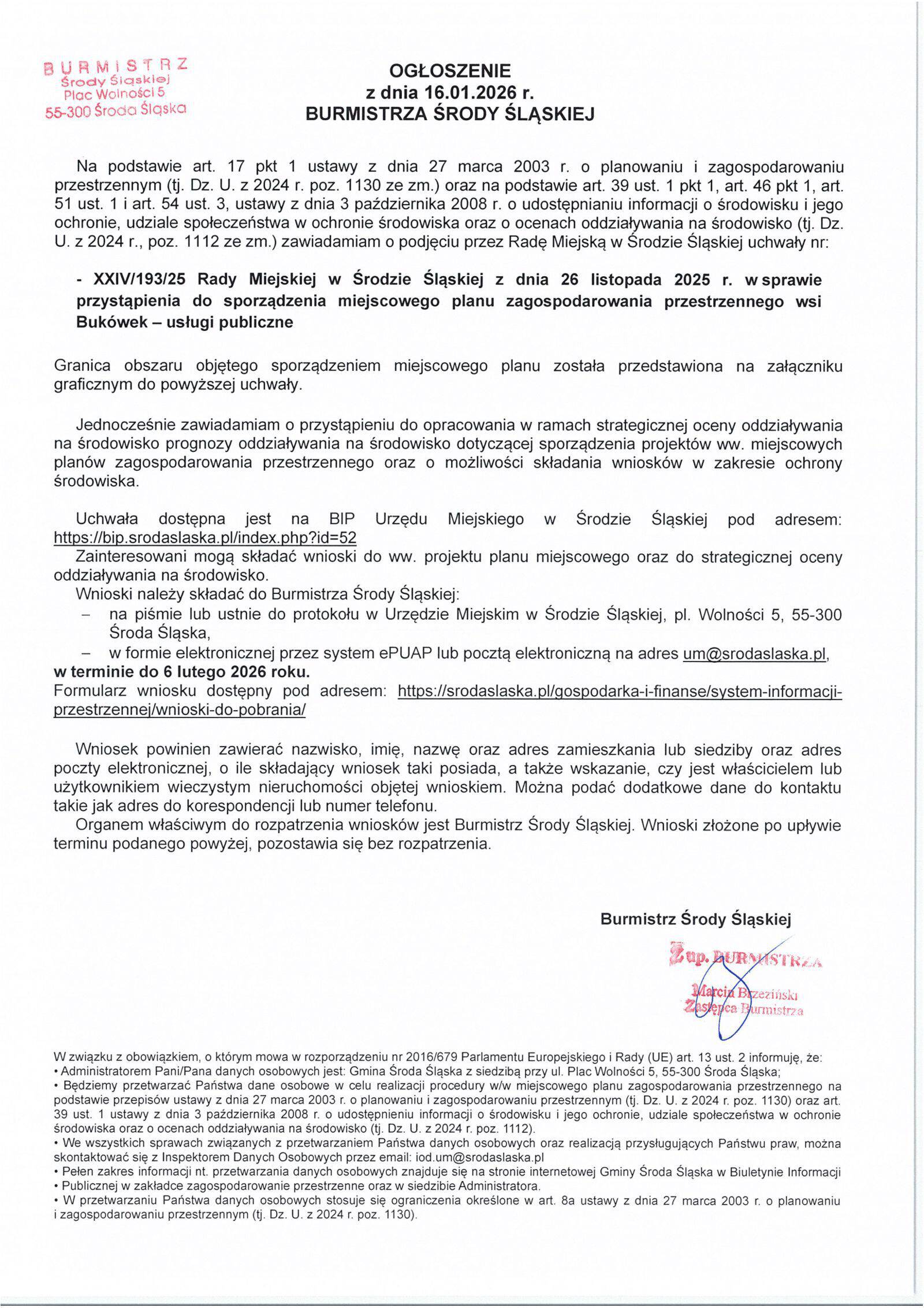 ogloszenie burmistrza srody slaskiej