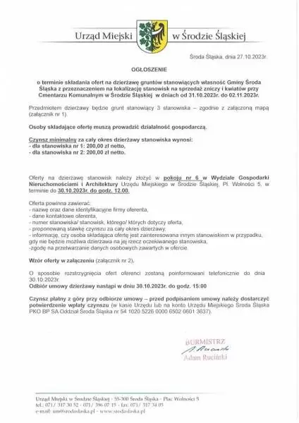 ogloszenie o terminie skladania ofert na stanowiska na sprzedaz zniczy i kwiatow page 0001