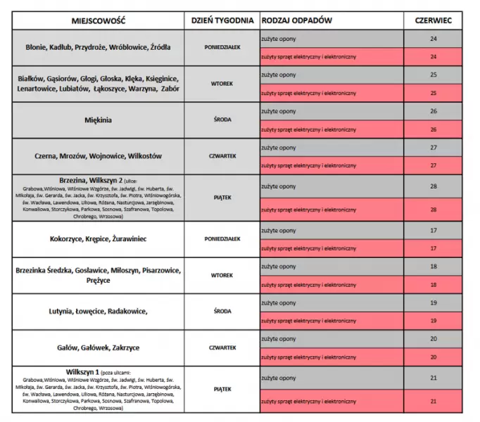 harmonogram miekinia