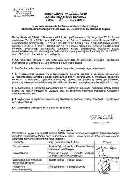 Ogłoszenie o konkursie na stanowisko dyrektora Przedszkola Publicznego w Ciechowie 1