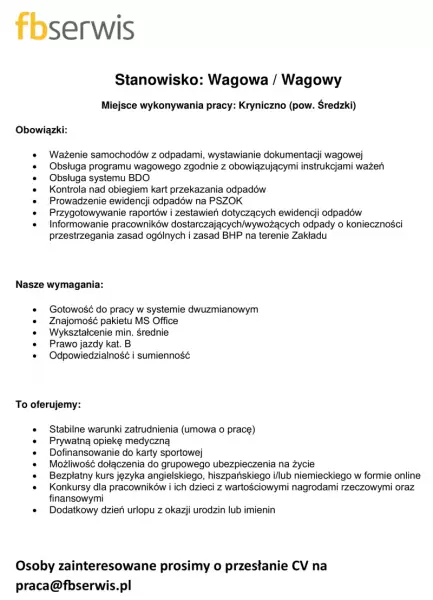 oferta pracy wagowa wagowy 1