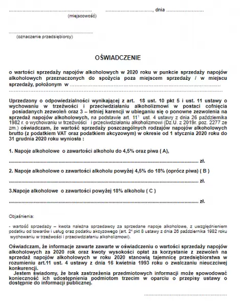 oswiadczenie alkoholowe