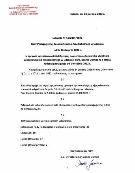 uchwala rady pedagogicznej 1