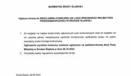 Ogłoszenie wyników konkursu na logo Średzkiego Inkubatora Przedsiębiorczości 26 października