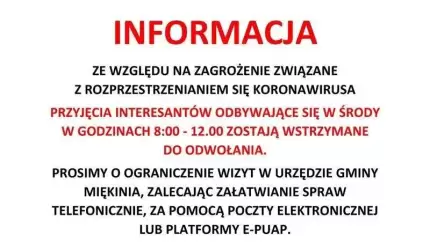 Przyjęcia interesantów w Urzędzie Gminy Miękinia odwołane