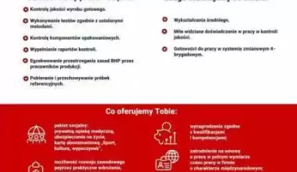 Oferta pracy dla Kontrolera Jakości