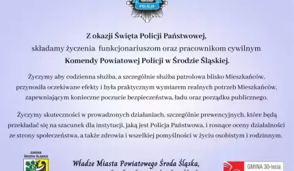 Życzenia dla Policji od władz Miasta Powiatowego, Gminy i UM Środa Śląska