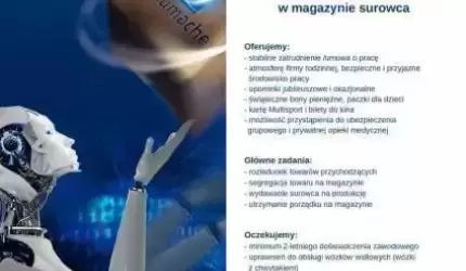 Praca dla operatora wózka jezdniowego w magazynie surowca