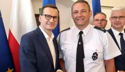 Wójt gminy Udanin na spotkaniu premiera z samorządowcami