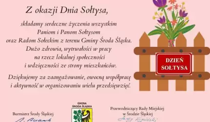 Życzenia z okazji Dnia Sołtysa od Burmistrza i Przewodniczącego Rady Miejskiej