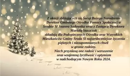 Życzenia świąteczno-noworoczne od dyrekcji GOPS w Środzie Śląskiej