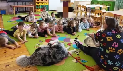 Zajęcia z dogoterapii w Przedszkolu Publicznym w Ciechowie