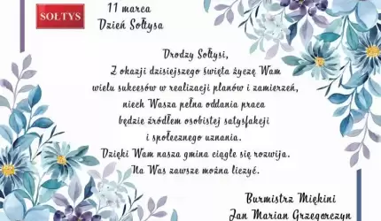 Wszystkiego najlepszego z okazji Dnia Sołtysa życzy Burmistrz Miękini