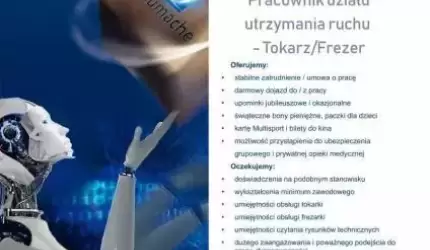 Praca! Pracownik działu utrzymania ruchu - Tokarz/Frezer