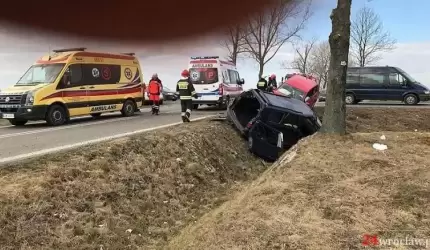 Czołowe zderzenie koło Osieka. 2 osoby poszkodowane