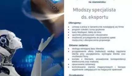 Praca! Młodszy specjalista ds. eksportu