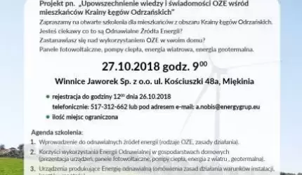 Zaproszenie na otwarte szkolenia z odnawianych źródeł energii