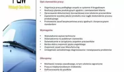 Praca dla Kierownika Zmiany Produkcyjnej