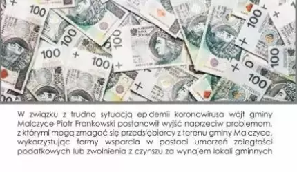 Gmina Malczyce informuje o umorzeniu podatku dla przedsiębiorców