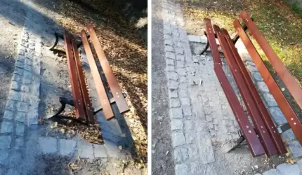 Nowiutkie ławki parkowe zdewastowane przez wandali
